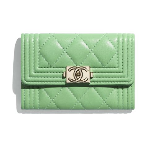 chanel boy card holder green|boy Chanel flap card holder.